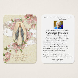 Virgin Mary Catholique Funeral Memorial Heliga Car Visitkort