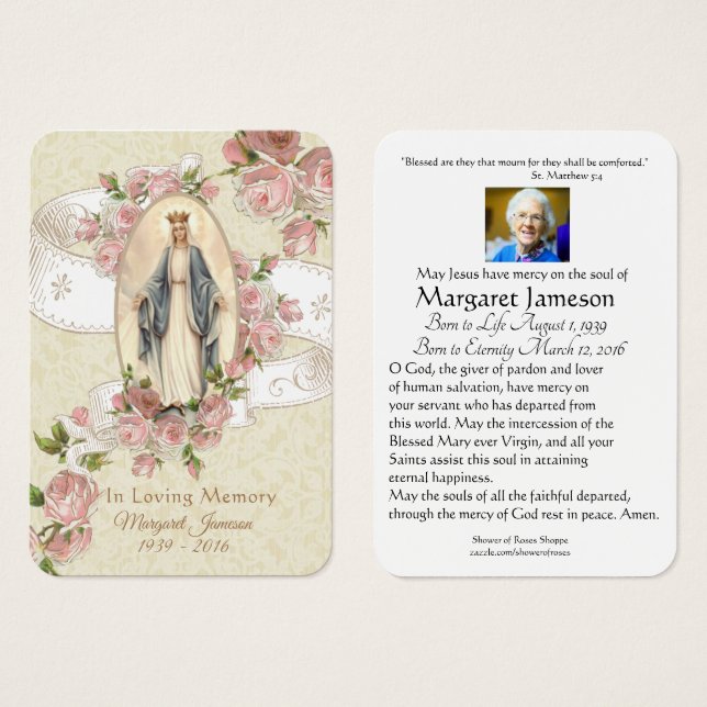 Virgin Mary Catholique Funeral Memorial Heliga Car Visitkort (Framsida & baksida)
