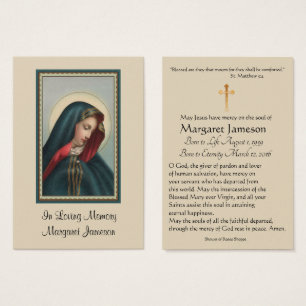 Virgin Mary Catholique Funeral Memorial Heliga Car Visitkort