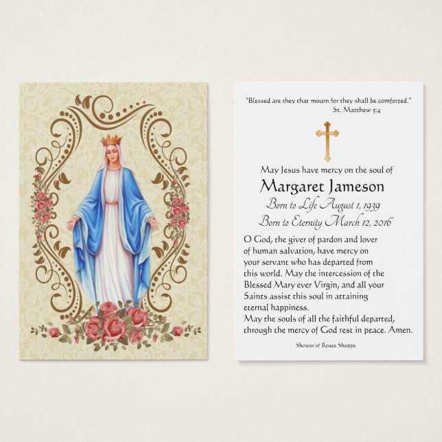 Virgin Mary Catholique Funeral Memorial Heliga Car Visitkort (Framsida & baksida)