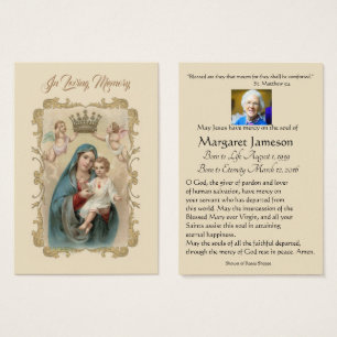 Virgin Mary Catholique Funeral Memorial Heliga Car Visitkort
