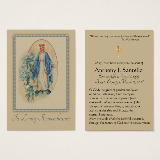 Virgin Mary Catholique Funeral Memorial Heliga Car Visitkort (Framsida & baksida)