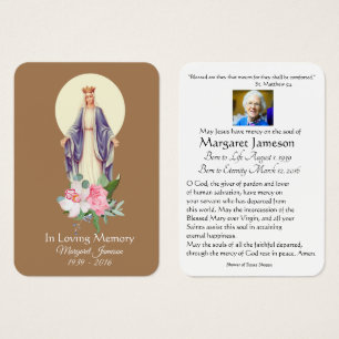 Virgin Mary Catholique Funeral Memorial Heliga Car Visitkort