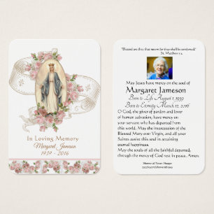 Virgin Mary Catholique Funeral Memorial Heliga Car Visitkort