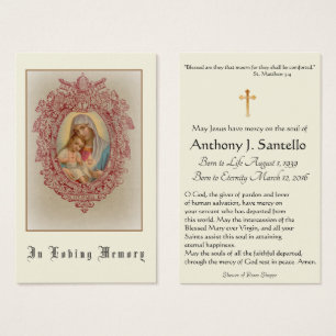 Virgin Mary Catholique Funeral Memorial Heliga Car Visitkort