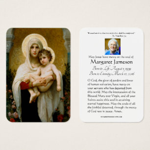 Virgin Mary Catholique Funeral Memorial Heliga Car Visitkort