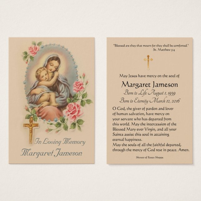 Virgin Mary Catholique Funeral Memorial Heliga Car Visitkort (Framsida & baksida)