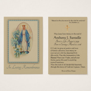 Virgin Mary Catholique Funeral Memorial Heliga Car Visitkort