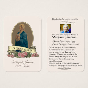 Virgin Mary Catholique Funeral Memorial Heliga Car Visitkort