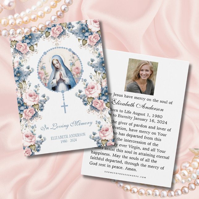 Virgin Mary Catholique Funeral Photo Heliga Card - Visitkort (Remember your loved ones in prayer)