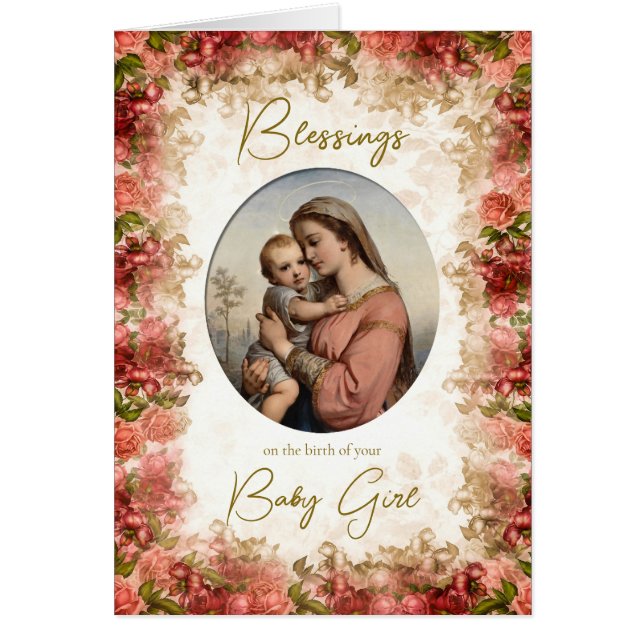 Virgin Mary Catholique Grattis Nyfödd bebis Card Hälsningskort (Framsidan)