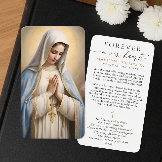 Virgin Mary Cross Hail Mary Funeral Prayer Card Visitkort (Skapare uppladdad)