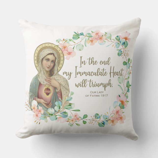 Virgin Mary Fatima Catholic Religiösa Blommigt Kudde (Framsida)