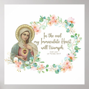 Virgin Mary Fatima Catholik Religiösa Blommigt Poster
