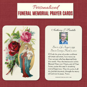 Virgin Mary Funeral Memorial Prayer Heliga Card Visitkort