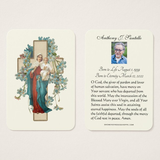 Virgin Mary Funeral Memorial Prayer Heliga Card Visitkort (Framsida & baksida)