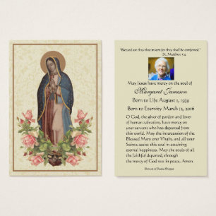 Virgin Mary Guadalupe Funeral Prayer Heliga Card Visitkort