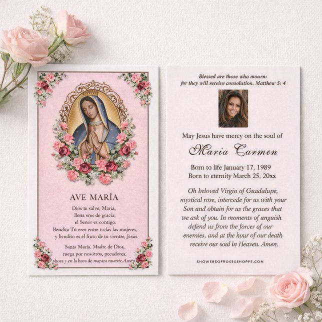 Virgin Mary Guadalupe Roses Catholic Funeral Visitkort (Skapare uppladdad)