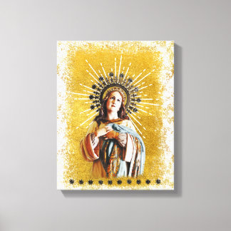 Virgin Mary Guld & White Starry Halo Canvastryck