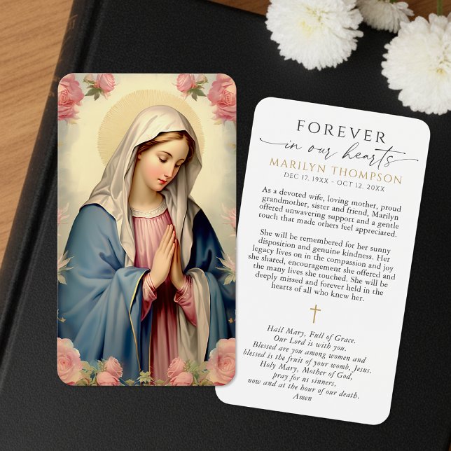 Virgin Mary Hail Mary Memorial Prayer Cards Visitkort (Skapare uppladdad)