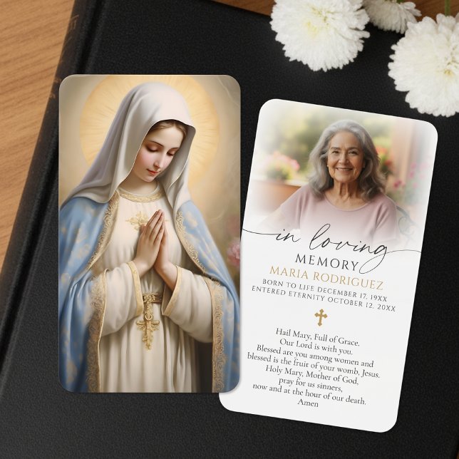 Virgin Mary Hail Mary Photo Funeral Prayer Cards Visitkort (Skapare uppladdad)