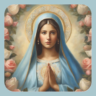 Virgin Mary Halo Prayer adorned med Ro Fyrkantigt Klistermärke