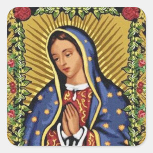 Virgin Mary i Prayer PeopleArt-kuvert Fyrkantigt Klistermärke