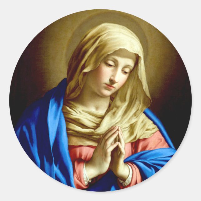 Virgin Mary i Prayer Runt Klistermärke (Framsida)