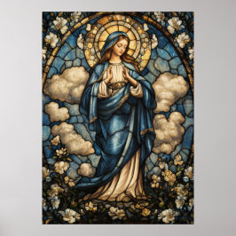 Virgin Mary i stenande fastkedjad glasbild Poster