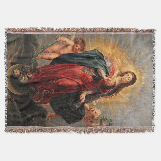 Virgin Mary Immaculate Heart Throw Blanket Mysfilt (Framsidan)