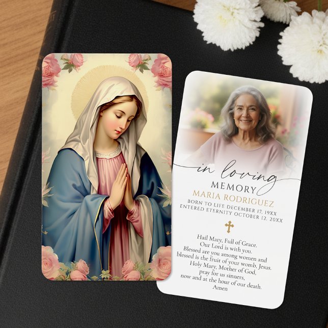 Virgin Mary In Loving Memory Sympathy Prayer Cards Visitkort (Skapare uppladdad)