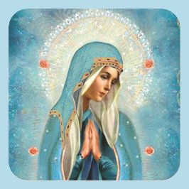 Virgin Mary in Prayer Hallo Söt Blue Robe Fyrkantigt Klistermärke