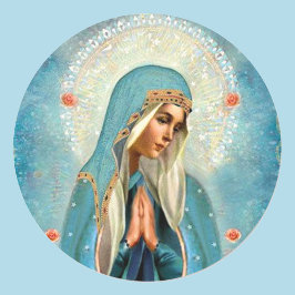 Virgin Mary in Prayer Hallo Söt Blue Robe Runt Klistermärke