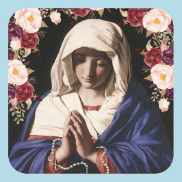 Virgin Mary In Prayer Ro och Rosary Fyrkantigt Klistermärke