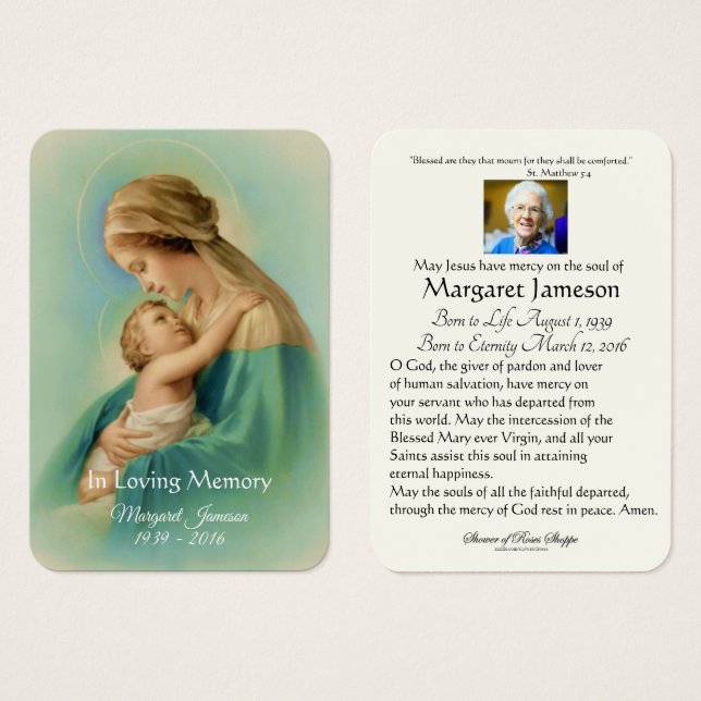 Virgin Mary Jesus Funeral Heliga Card - Visitkort (Framsida & baksida)