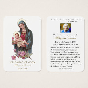 Virgin Mary Jesus Funeral Heliga Card - Visitkort