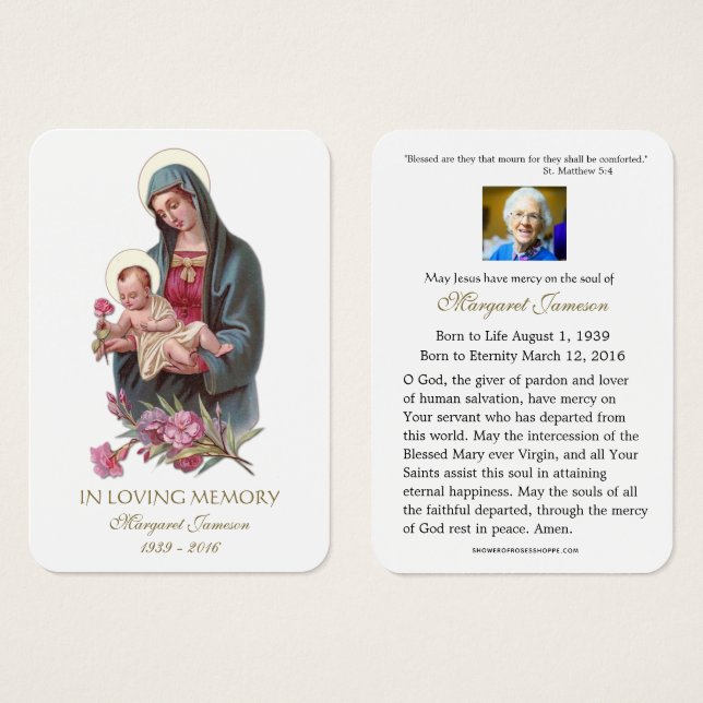 Virgin Mary Jesus Funeral Heliga Card - Visitkort (Framsida & baksida)