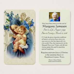 Virgin Mary Jesus Funeral Prayer Memorial Card Visitkort
