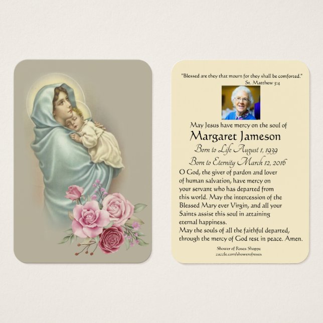Virgin Mary Jesus Funeral Prayer Memorial Card Visitkort (Framsida & baksida)