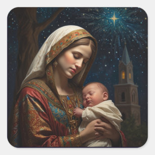 Virgin Mary & Jesus jultomhet Fyrkantigt Klistermärke