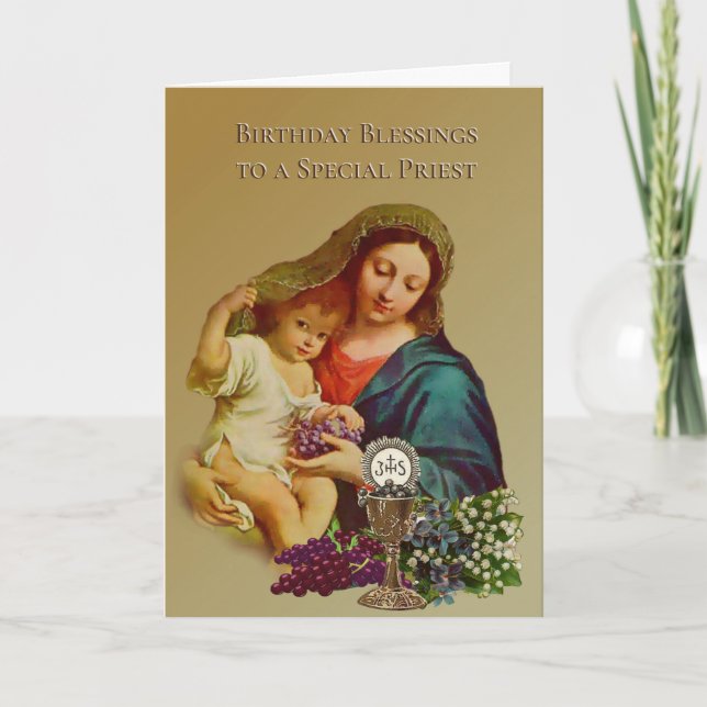 Virgin Mary Jesus katolske prästen Birthday Prayer Kort (Framsida)