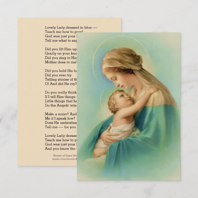 Virgin Mary Jesus Loely Dam, som är gift i Blue Di Inbjudningar (Fram/baksida)