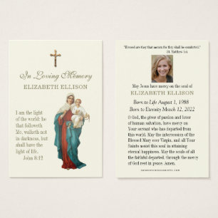 Virgin Mary & Jesus Scripture Funeral Prayer Card Visitkort