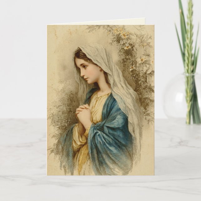 Virgin Mary Lilies Religious Vintage Scripture Kort (Framsida)