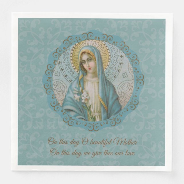 Virgin Mary Lily Blue Turquise Guld Mor Pappersservett (Framsida)