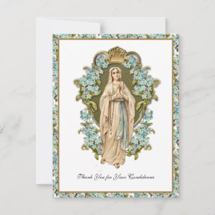 Virgin Mary Lourdes katolska begravningskondoleans Tack Kort