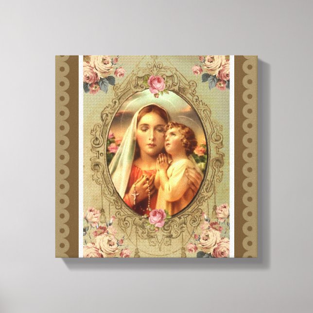 Virgin Mary Madonna Child Jesus Ro Rosary Canvastryck (Framsida)