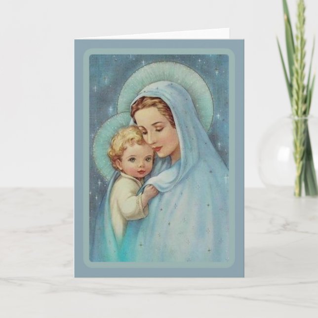 Virgin Mary Madonna med Baby Jesus Snöre Helgkort (Framsida)