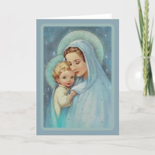 Virgin Mary Madonna med Baby Jesus Snöre Helgkort