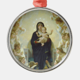 Virgin Mary med Baby Jesus och Änglar Julgransprydnad Metall